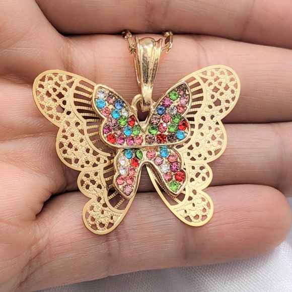 Necklace 18K Gold Filled and Cubic Zirconia Multicolor Butterfly Necklace - Picture 11 of 12